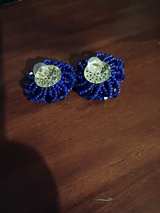 Vintage Cobalt Blue Beaded Cluster Earrings - Image 1