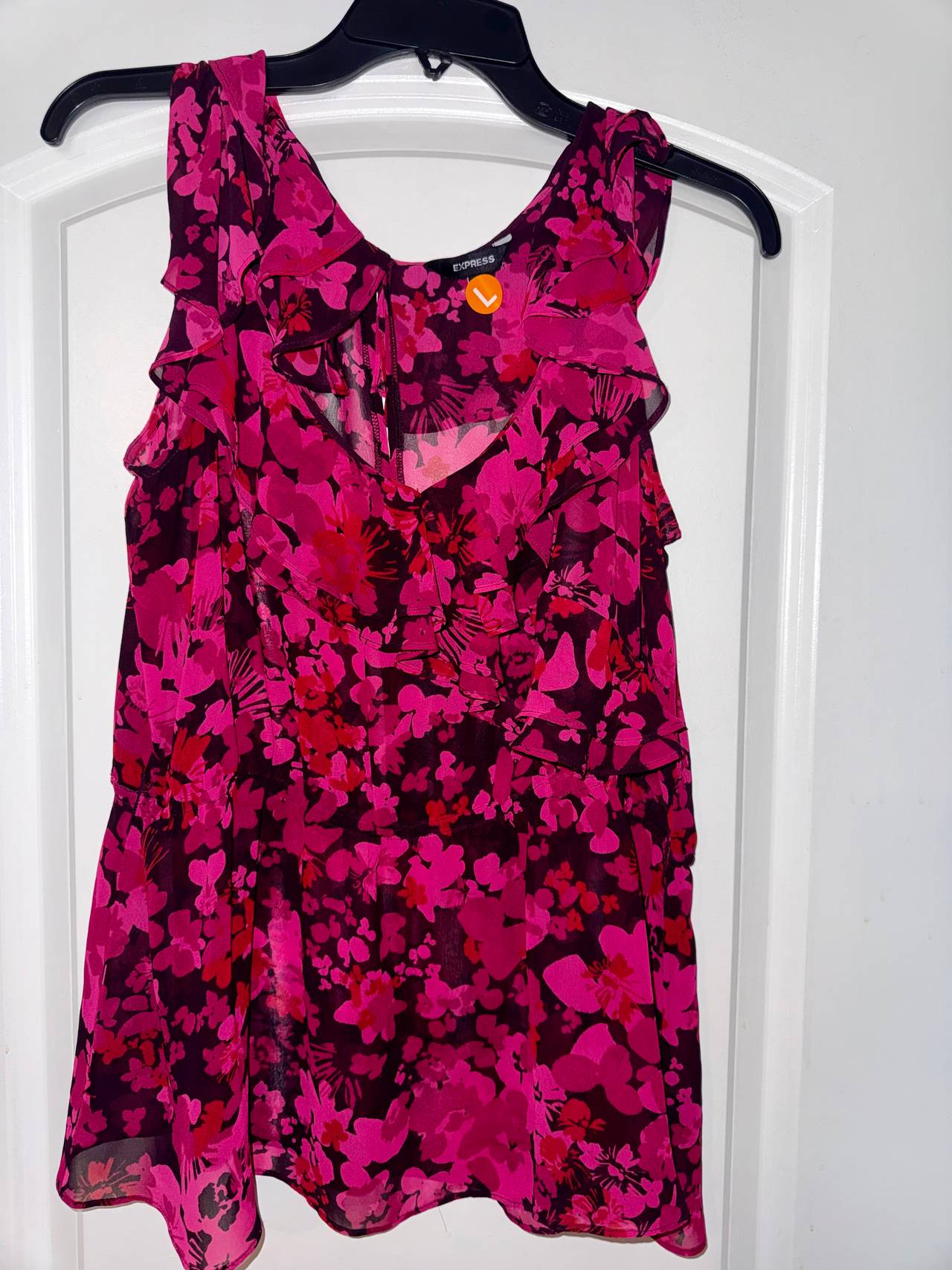 Express Floral Ruffle V-Neck Sleeveless Top