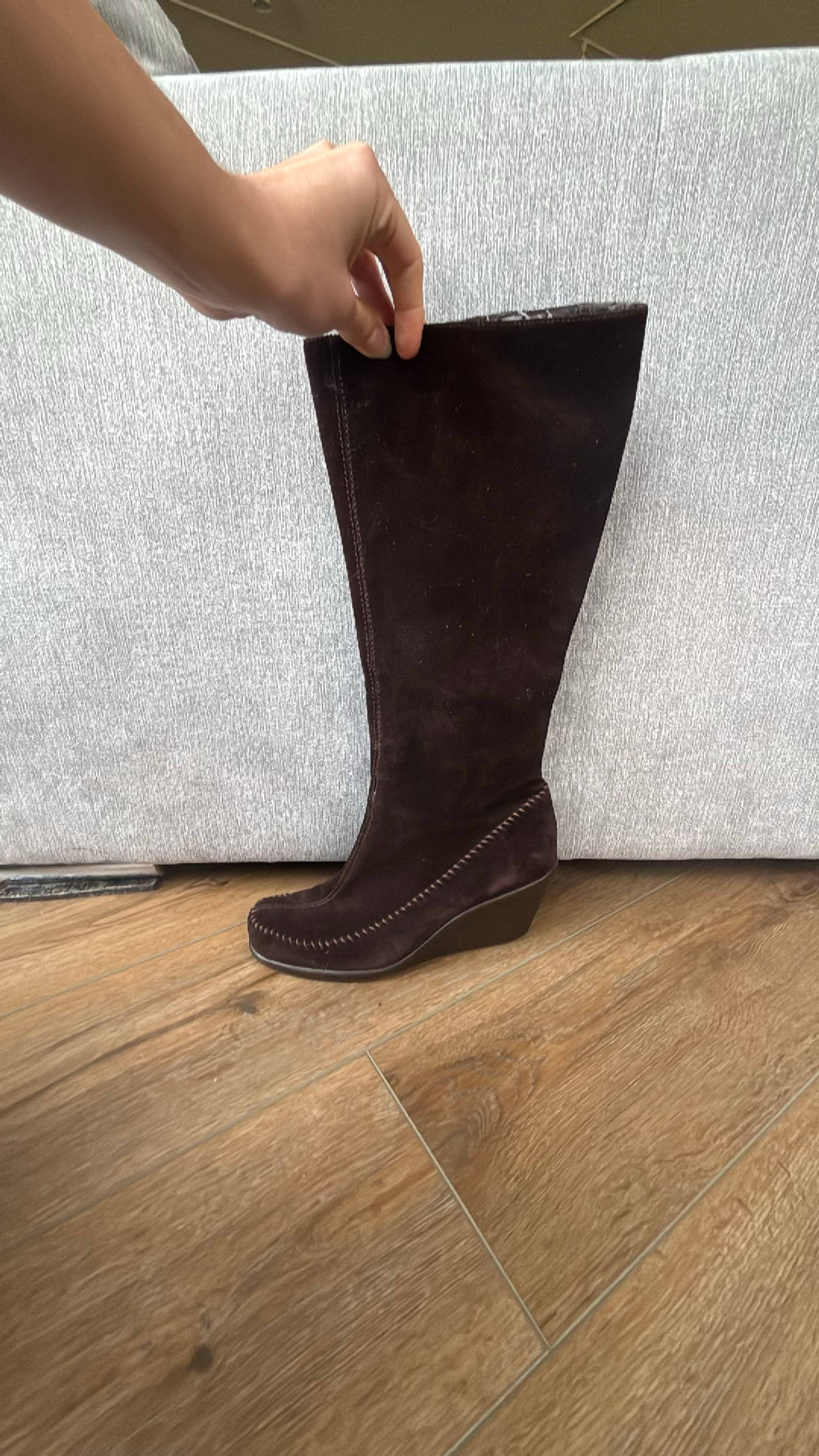 Suede Knee-High Wedge Boot