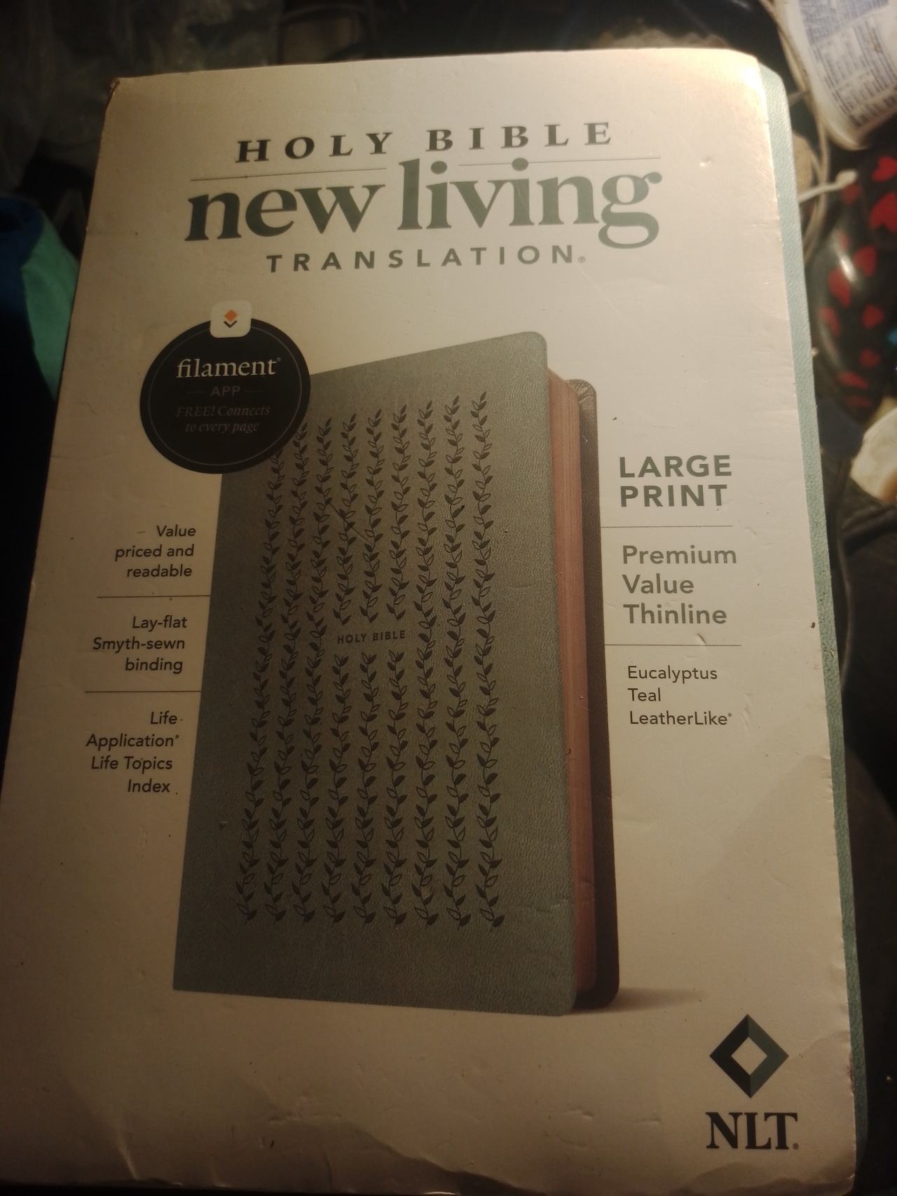 NLT Large Print Premium Value Thinline Bible (Eucalyptus Teal)