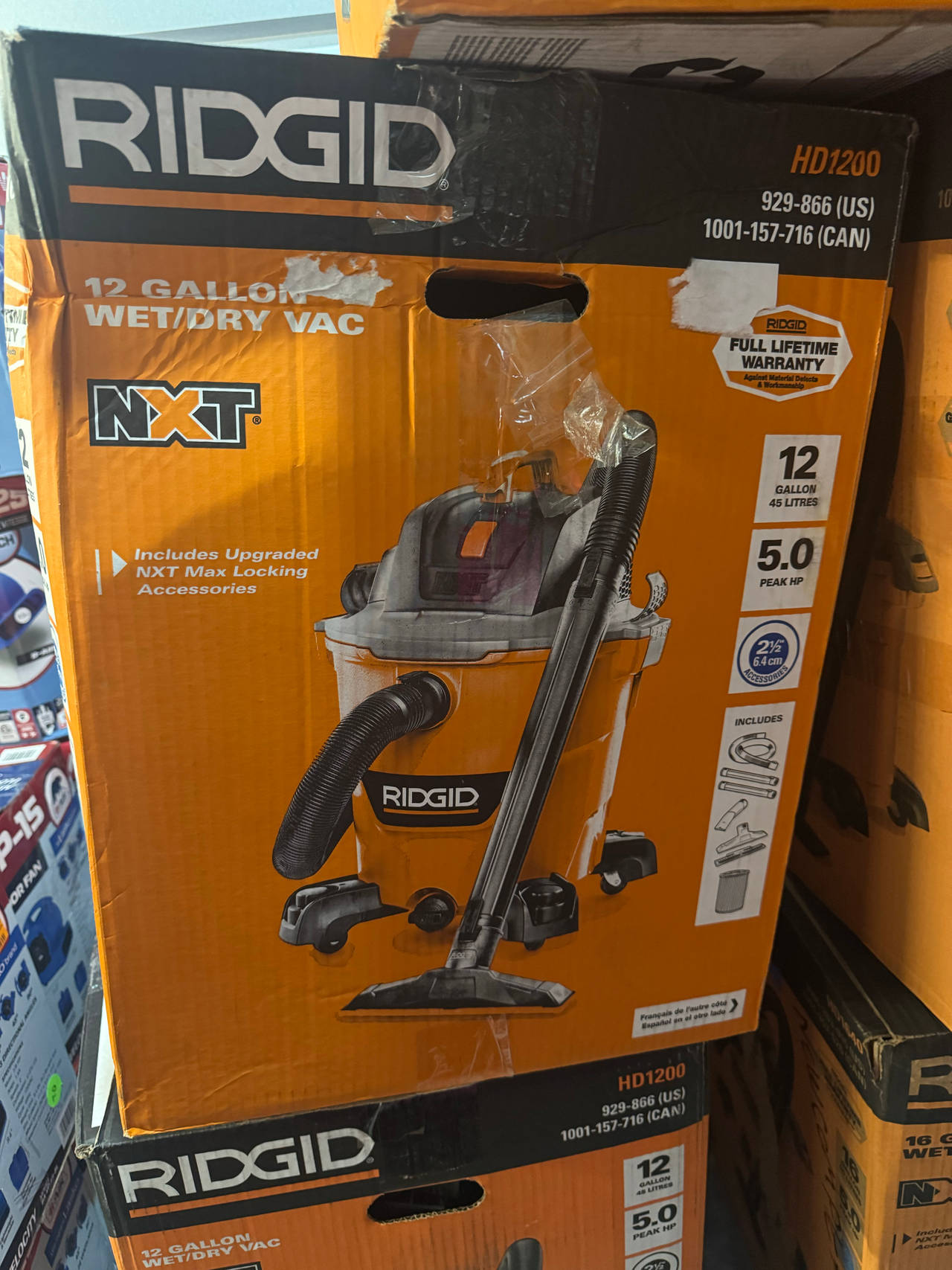 RIDGID 12 Gallon 5.0 Peak HP NXT Wet/Dry Shop Vacuum