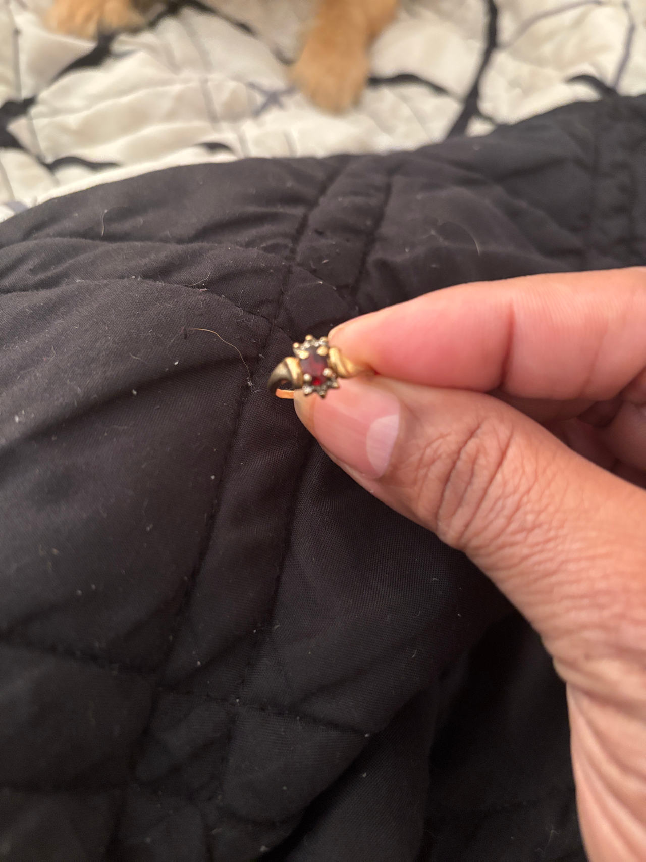Gold Ring with Red Gemstone and Accent Stones