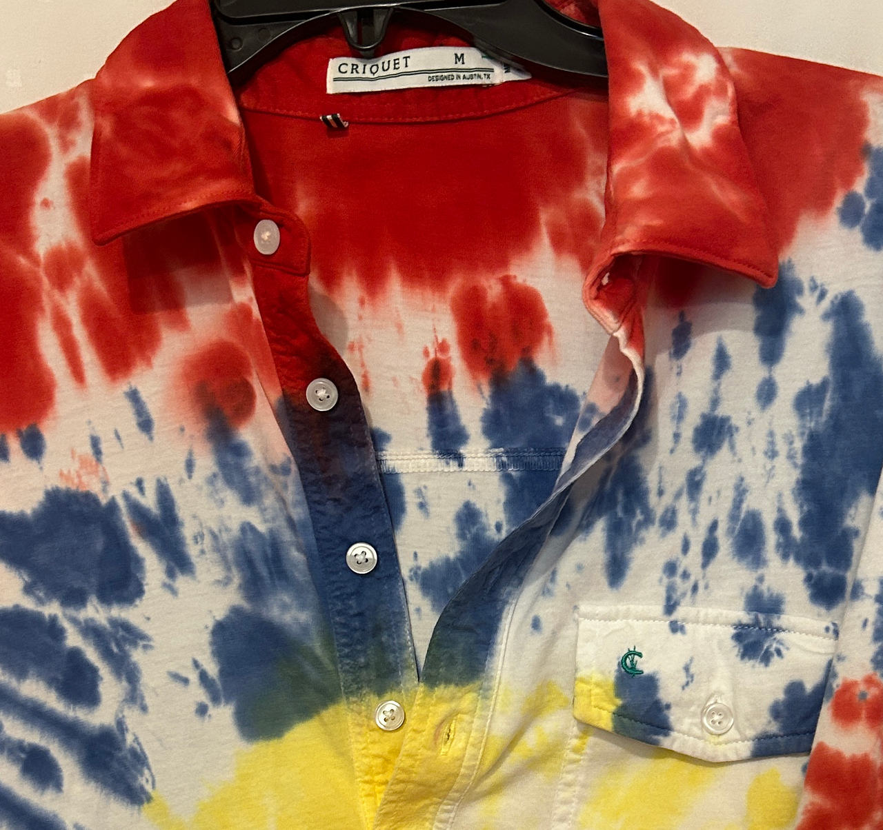 Criquet Shirts Red, White, and Blue Tie-Dye Players Shirt