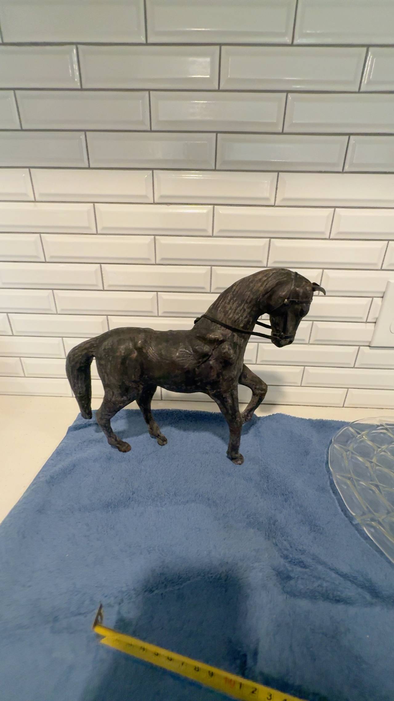Vintage Hand Crafted Leather Wrapped Horse Sculpture with Saddle