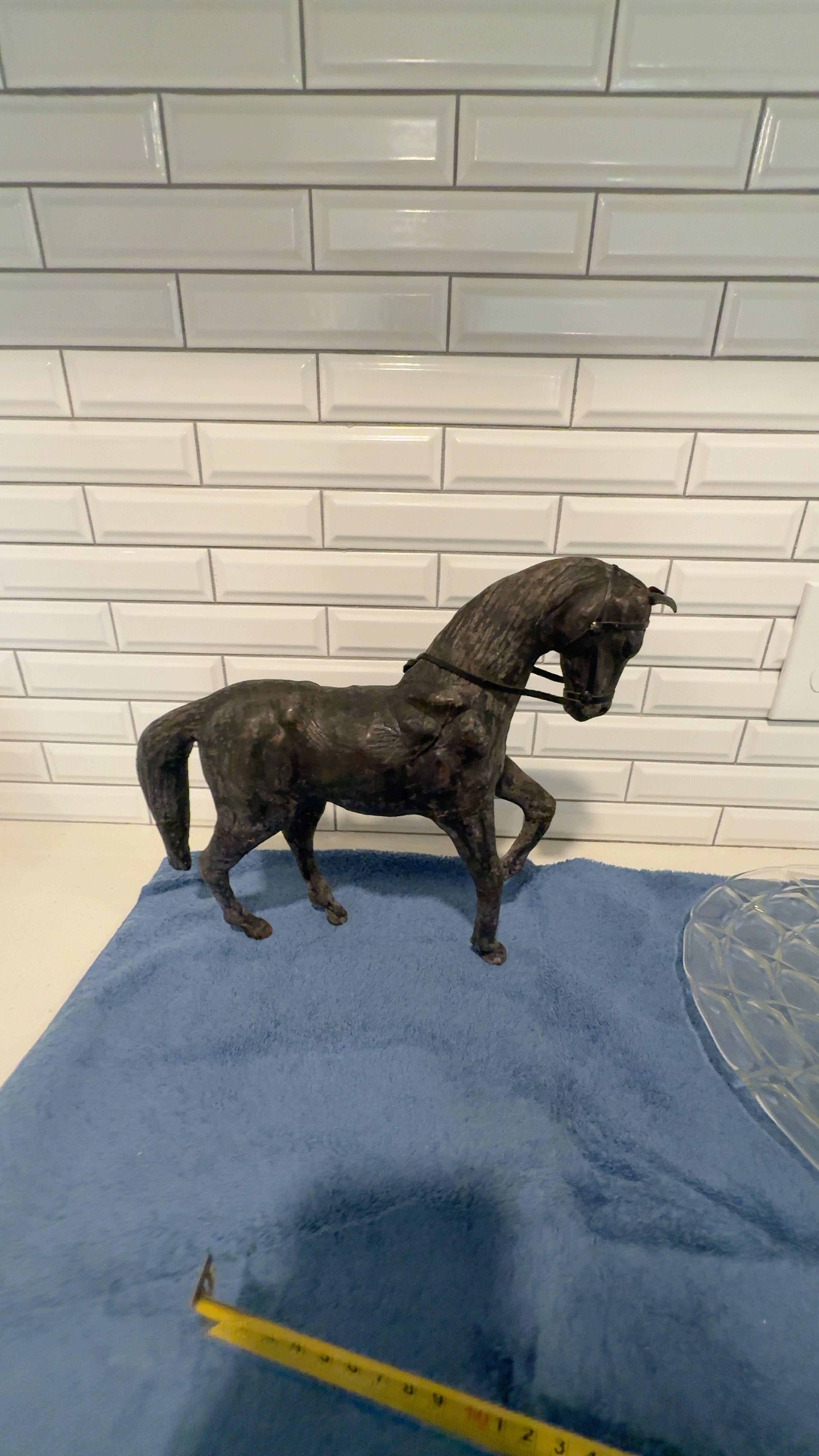 Vintage Hand Crafted Leather Wrapped Horse Sculpture with Saddle