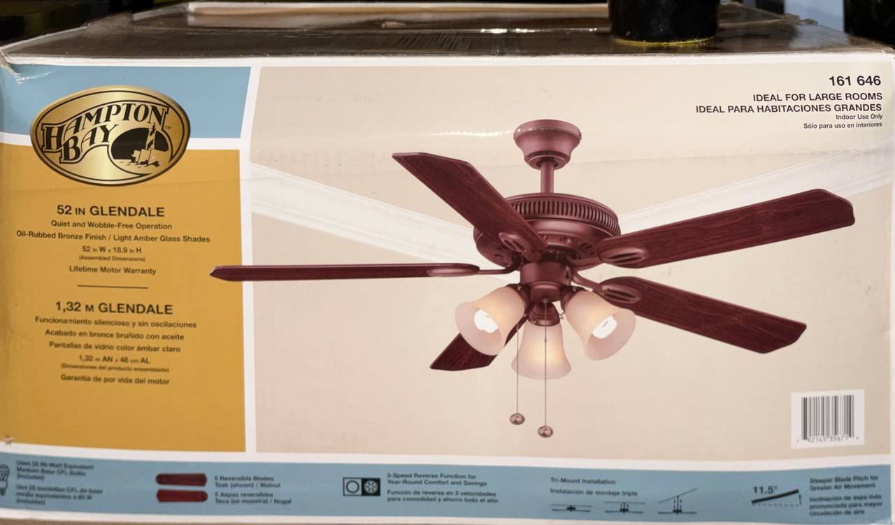 New in Box Hampton Bay Glendale 52 in. Oil-Rubbed Bronze Ceiling Fan