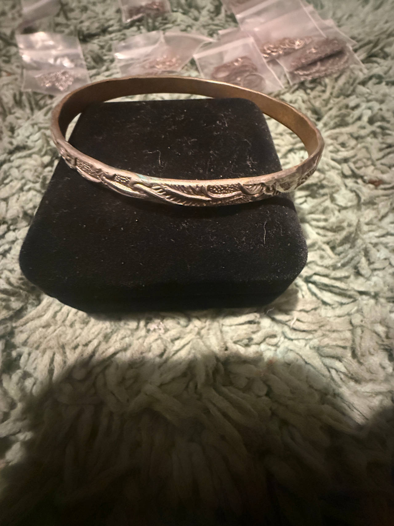 Vintage Etched Silver-Tone Bangle Bracelet