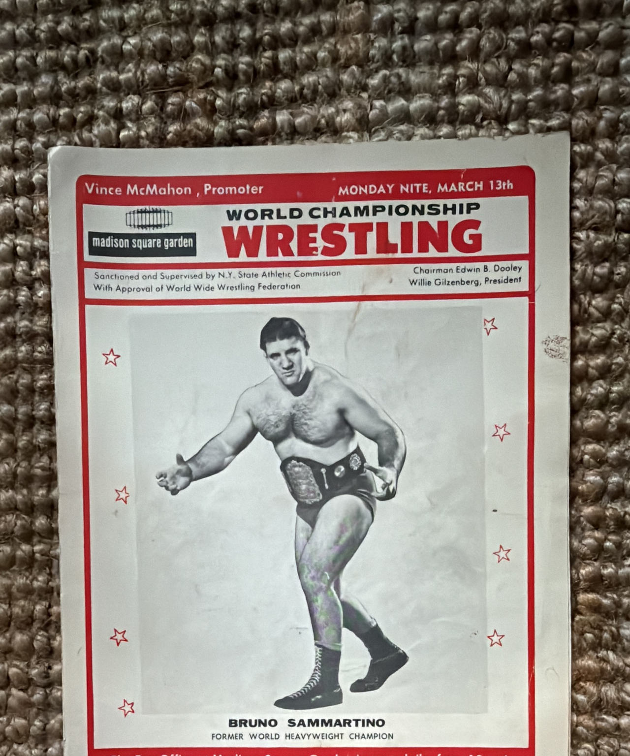 WWWF Madison Square Garden Wrestling Program March 13, 1972 Bruno Sammartino