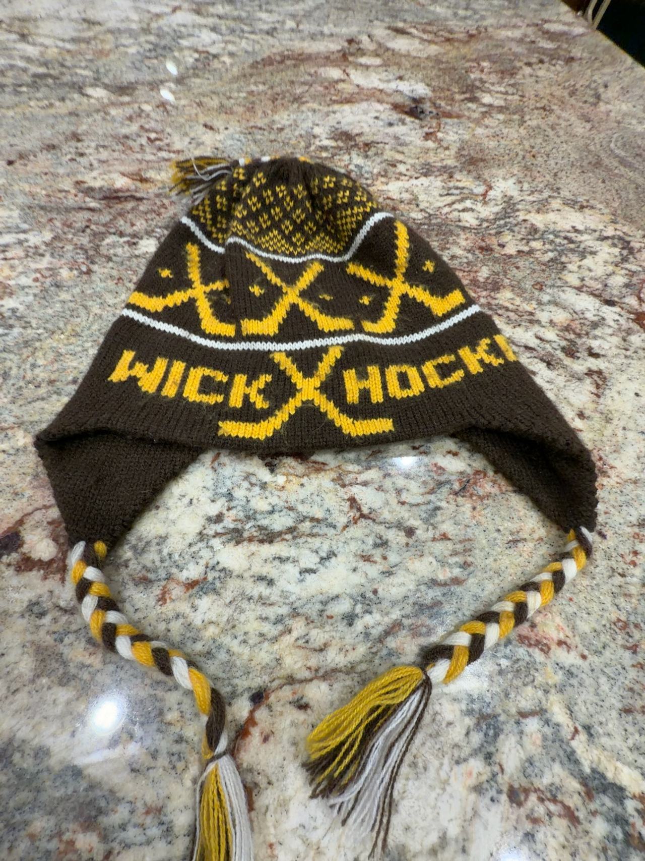 Wick Hockey Brown Yellow Knit Beanie Winter Hat 