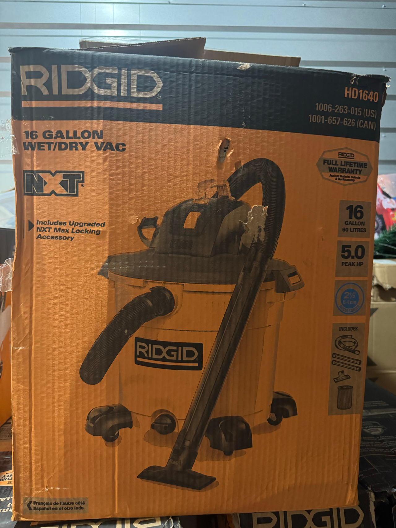 RIDGID 16 Gallon 5.0 Peak HP NXT Wet/Dry Shop Vacuum