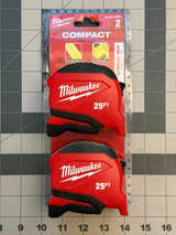 Milwaukee 25ft Compact Tape Measure 2-Pack w/ fractional scale and anti tear - Image 1