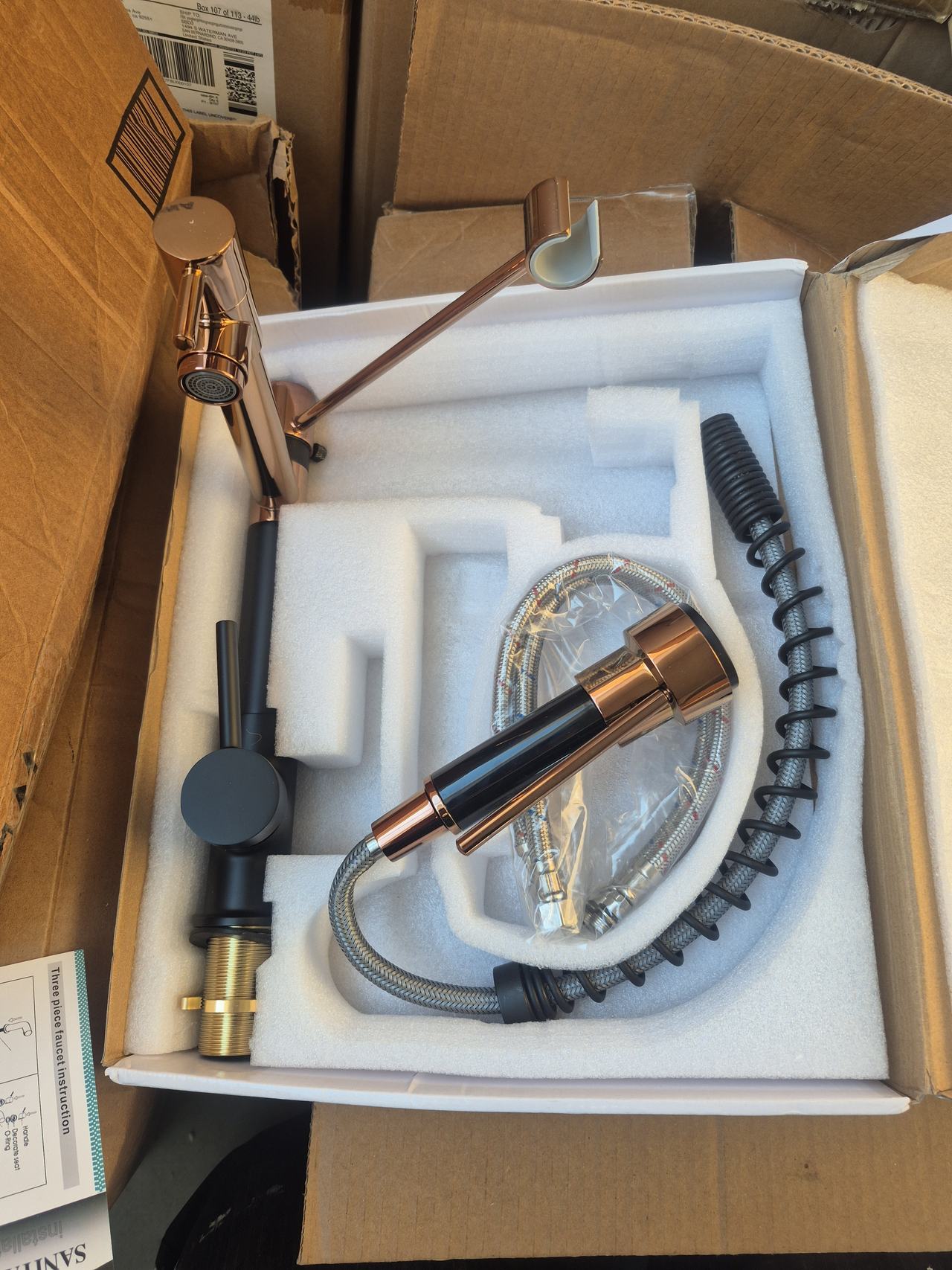 Matte Black and Rose Gold Kitchen Faucet with Pull Down Sprayer