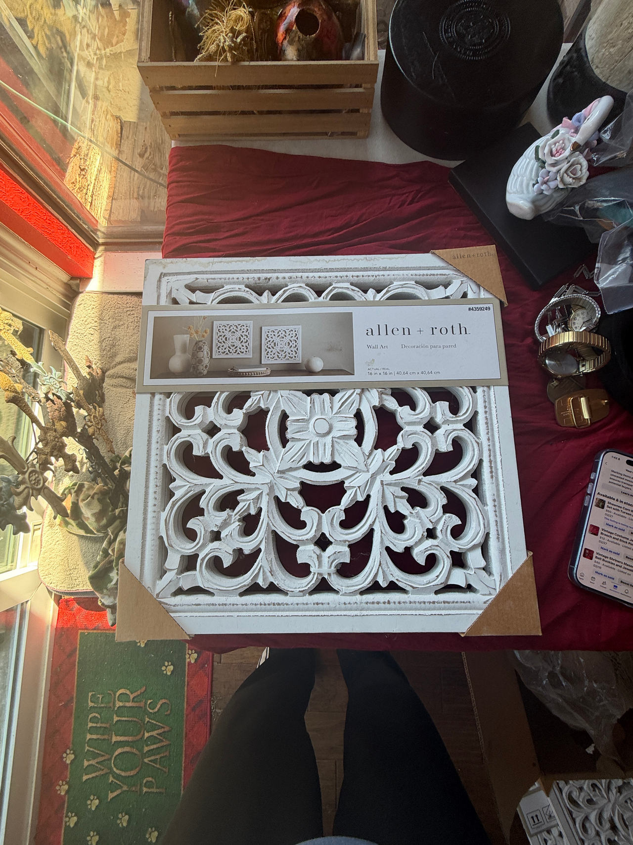 Set of 2 allen + roth 16-in x 16-in White Square Carved Wall Art