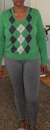 Women's Green Argyle V-Neck Sweater - Image 1