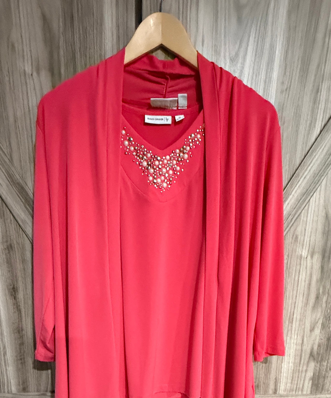 Susan Graver Liquid Knit Embellished Tank and Cardigan Set
