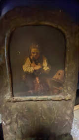 Antique Wall Match Holder with Lithograph - Image 2