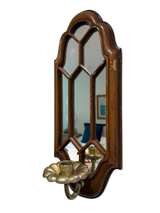 Vintage Cathedral Metal Mirror Wall Sconces Pair - Image 3