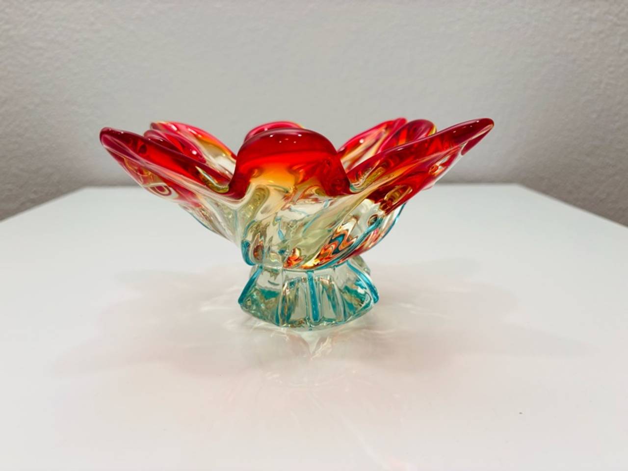 Murano Sommerso Star-shaped Bowl Red Amber Blue