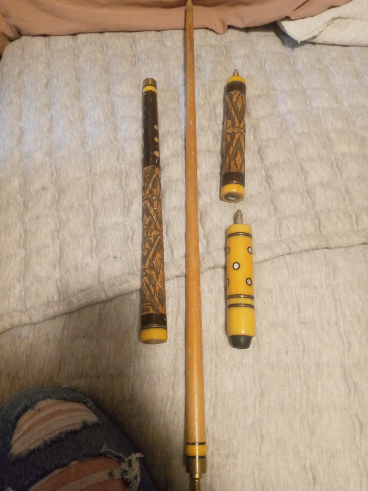 Vintage Multi-Piece Pool Cue with Geometric Design