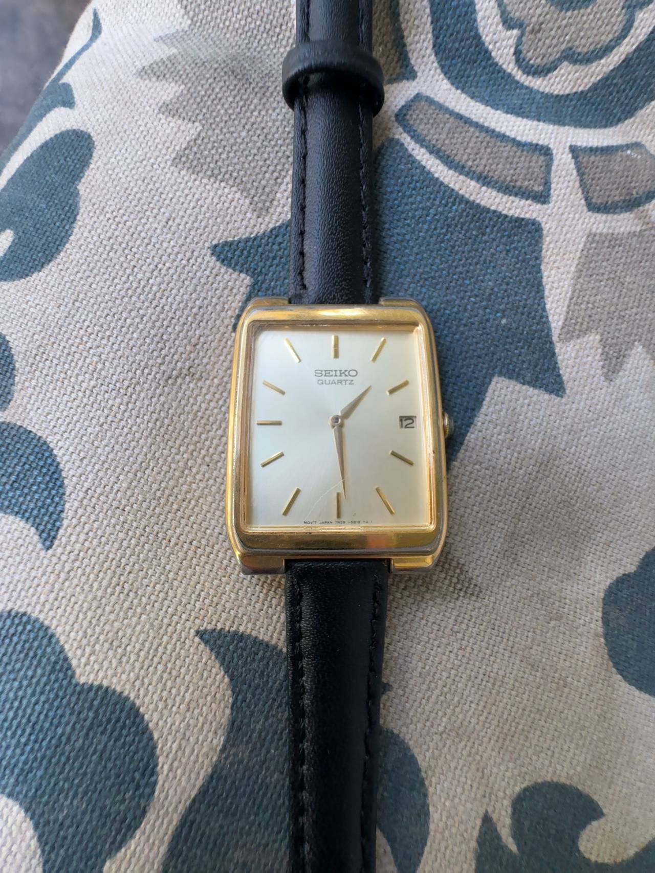 Seiko Tank Quartz Gold Tone Rectangular Watch with Date