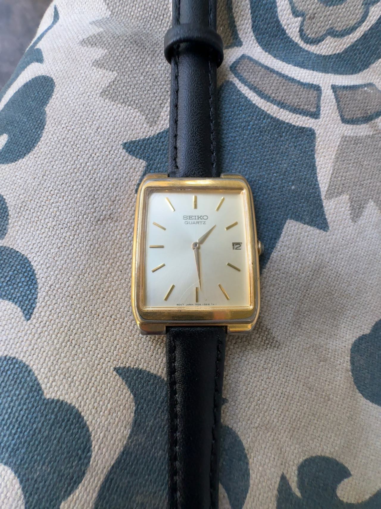 Seiko Tank Quartz Gold Tone Rectangular Watch with Date