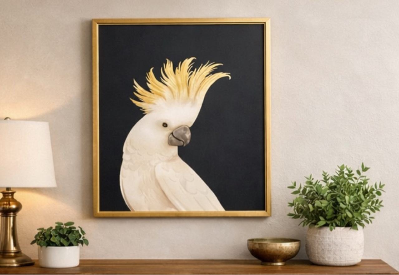 Kate and Laurel Cockatoo Framed Canvas 18x24 Gray