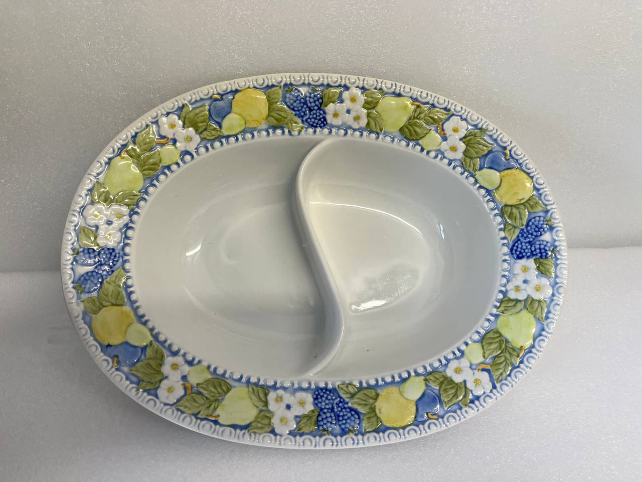Fitz and Floyd Fruit Border Divided Serving Bowl