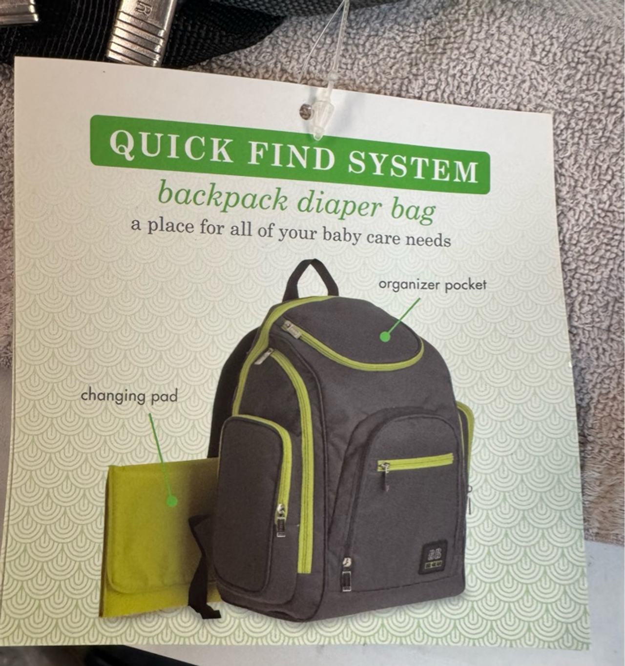 BB Gear Baby Boom Diaper Backpack Gray & Lime Green