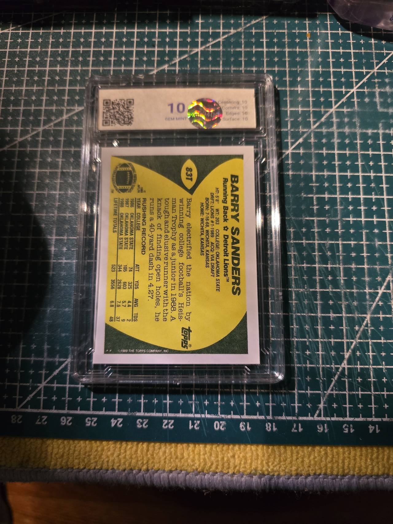 1989 Topps Barry Sanders Rookie Card #362 DCM 10 Gem Mint