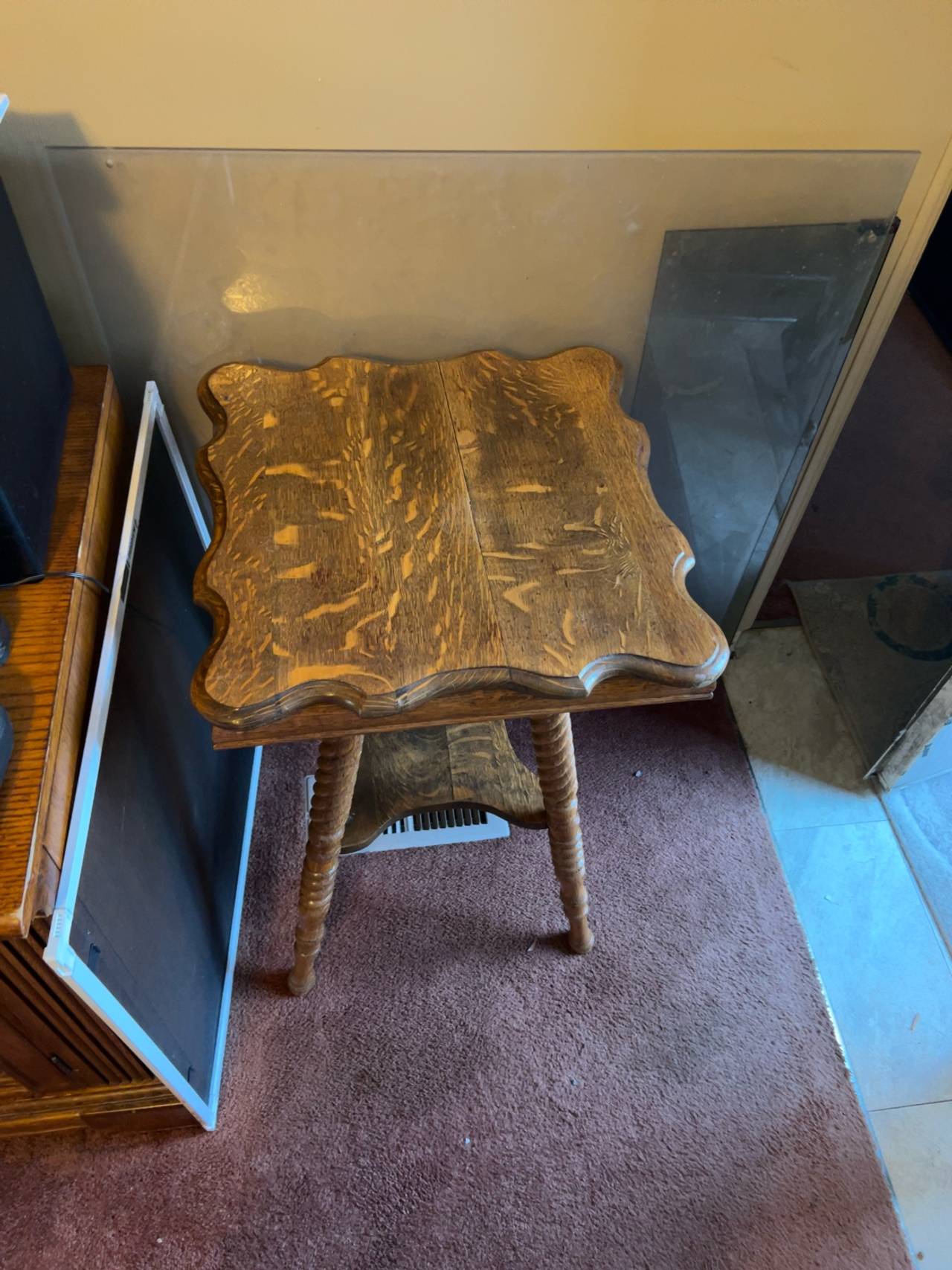 Victorian Oak Parlor Table with Glass Ball Claw Feet