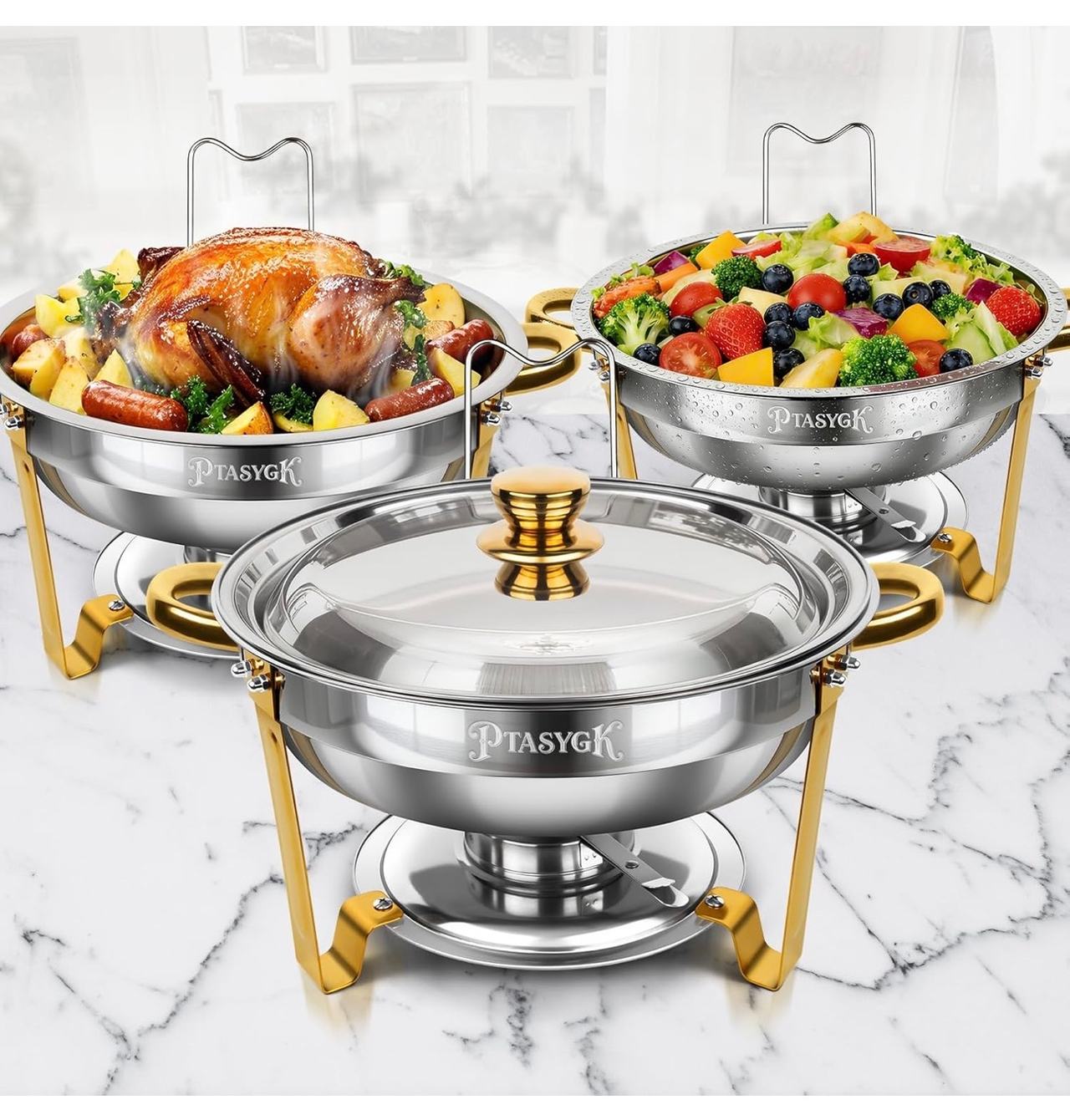PTASYGK 5 Quart Round Chafing Dish Buffet Set