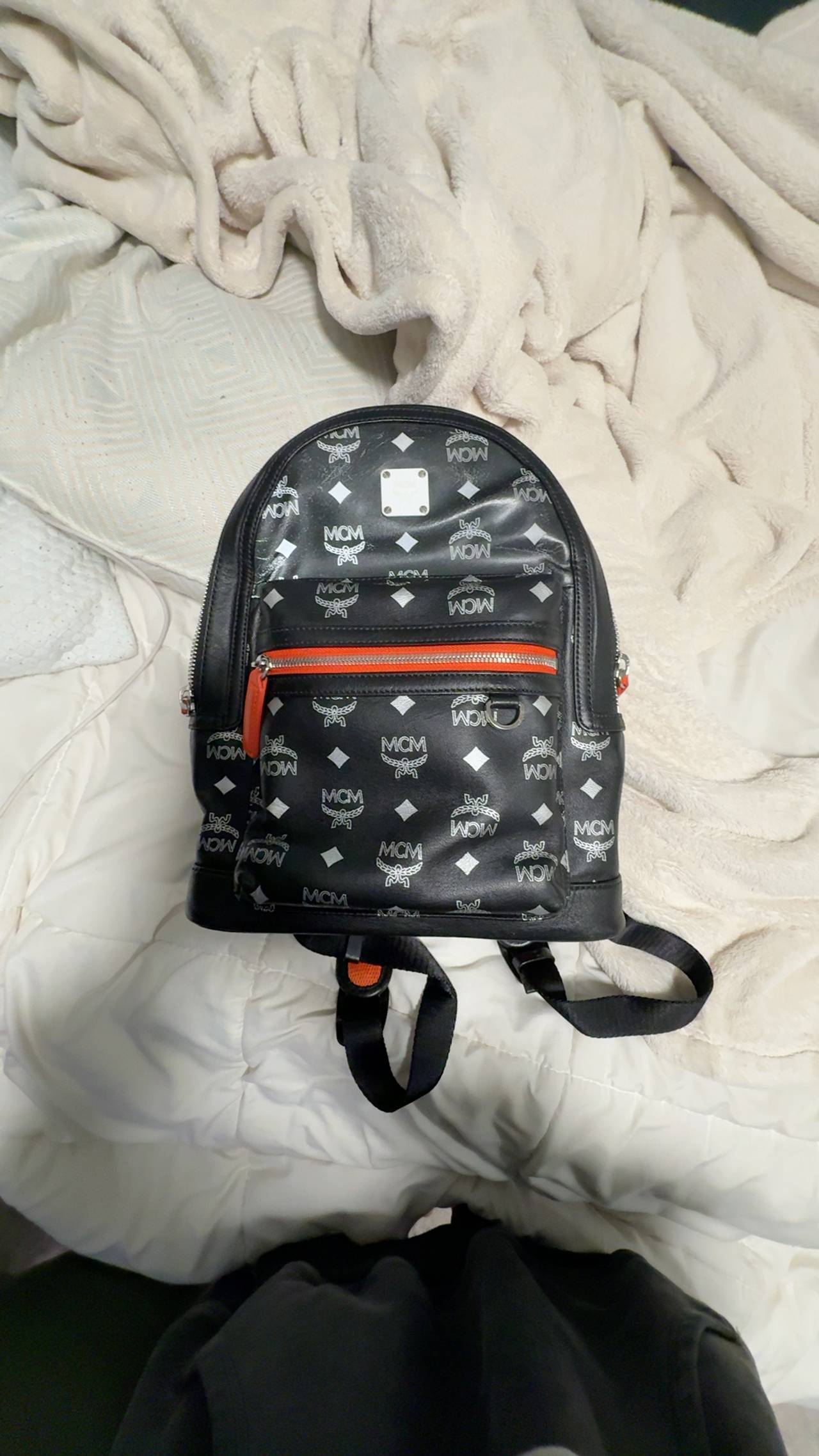 MCM Visetos Leather Backpack Black & Orange