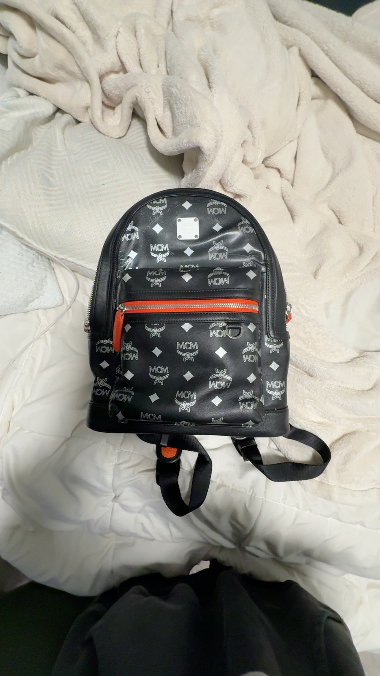 MCM Visetos Leather Backpack Black & Orange