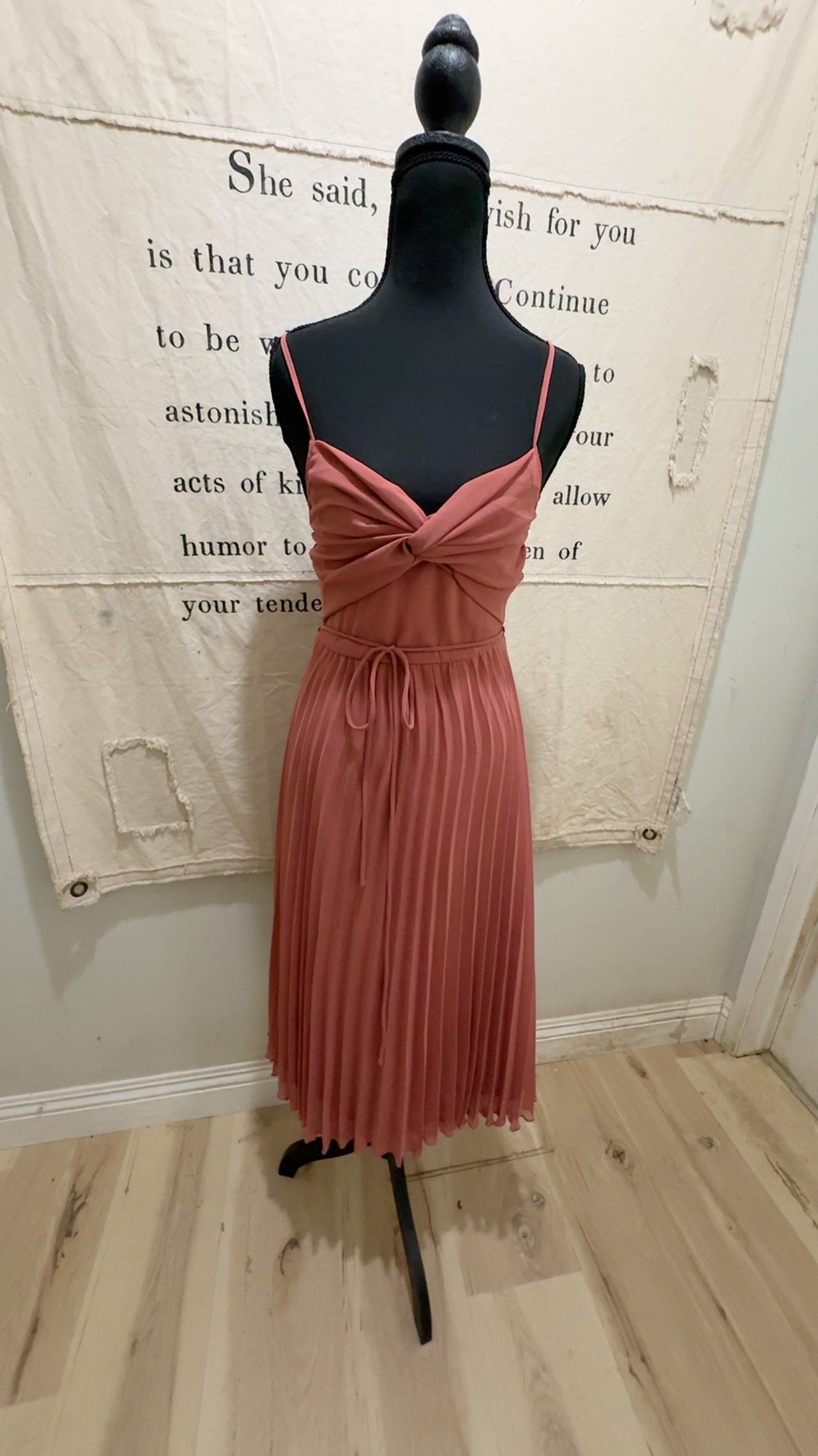 ASOS DESIGN Twist Front Pleated Cami Midi Dress Rose Pink