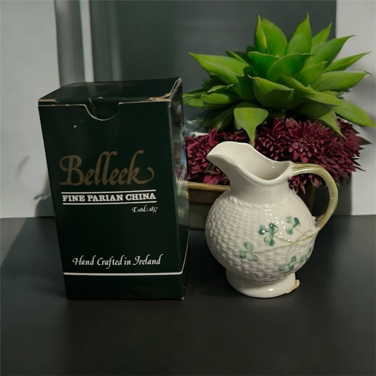 Belleek Toy Panel Small Parian China Shamrock cream.