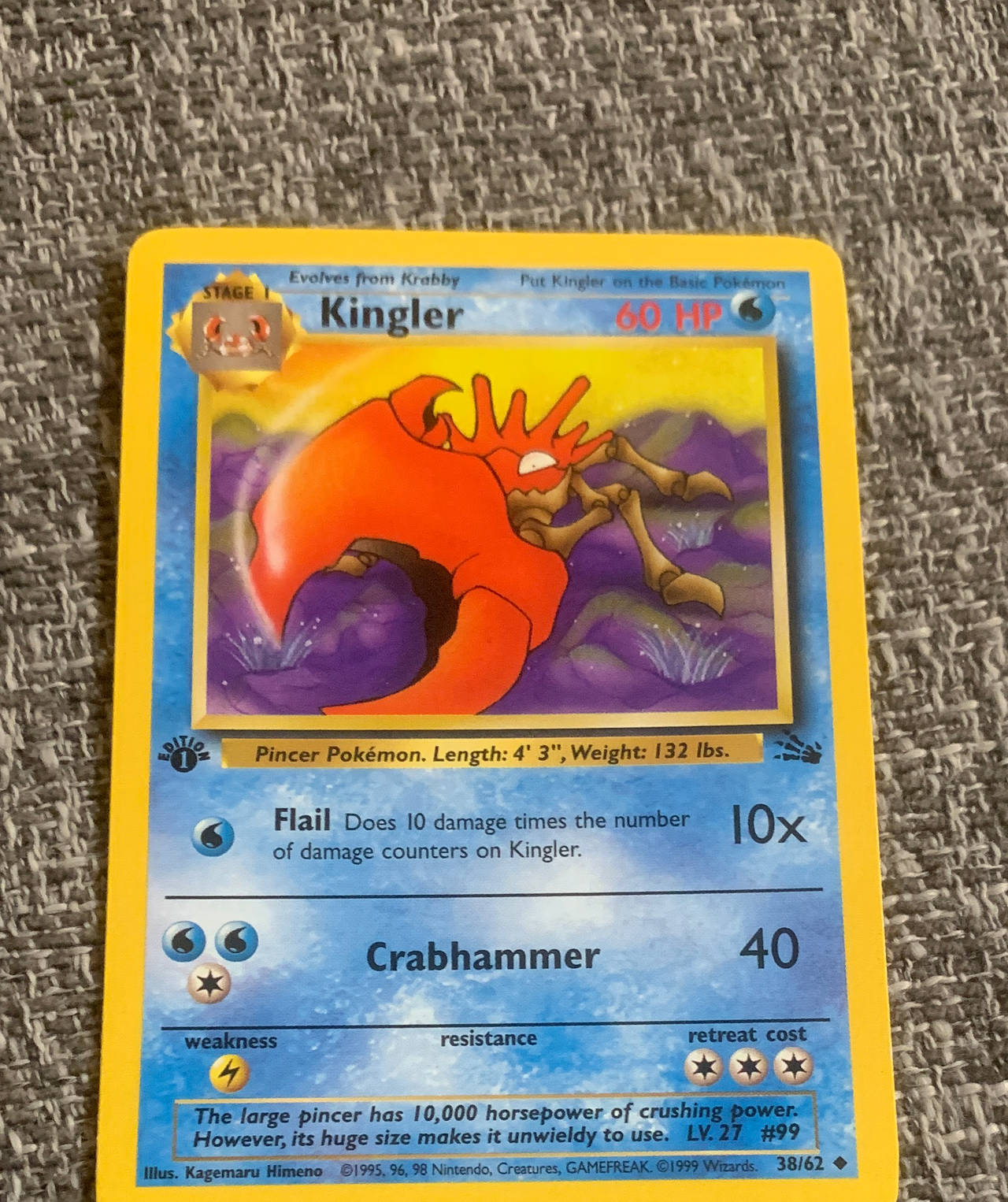 Pokémon Kingler 1st Edition Fossil 38/62