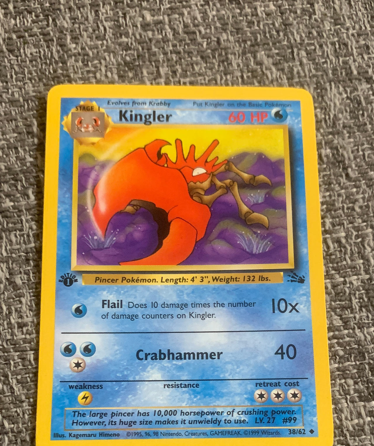 Pokémon Kingler 1st Edition Fossil 38/62