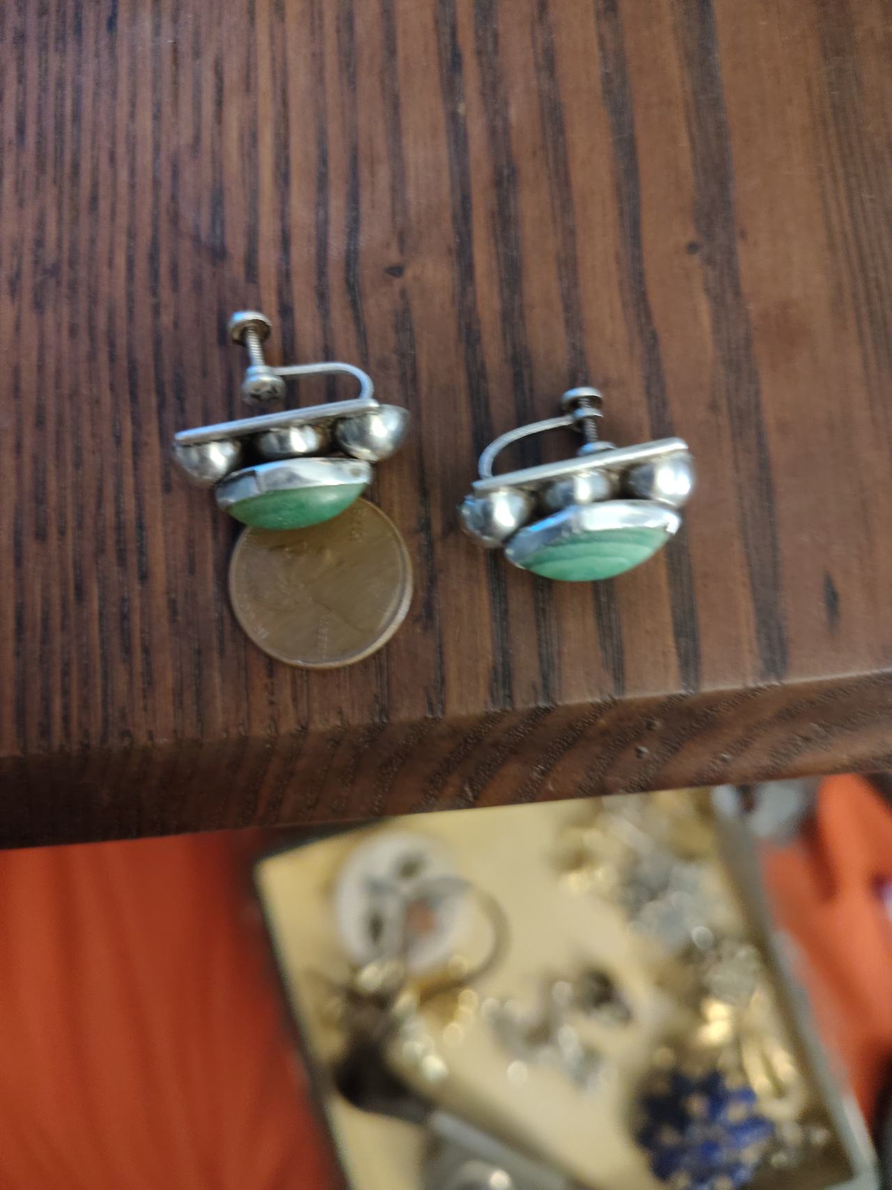 Vintage Sterling Silver Green Turquoise Screw Back Earrings