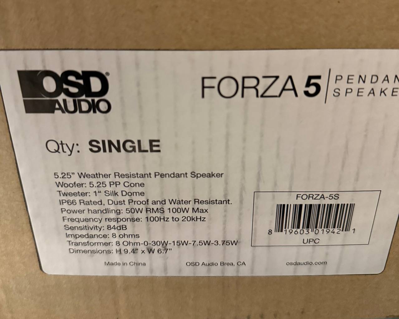 OSD Audio Forza 5 Pendant Speaker