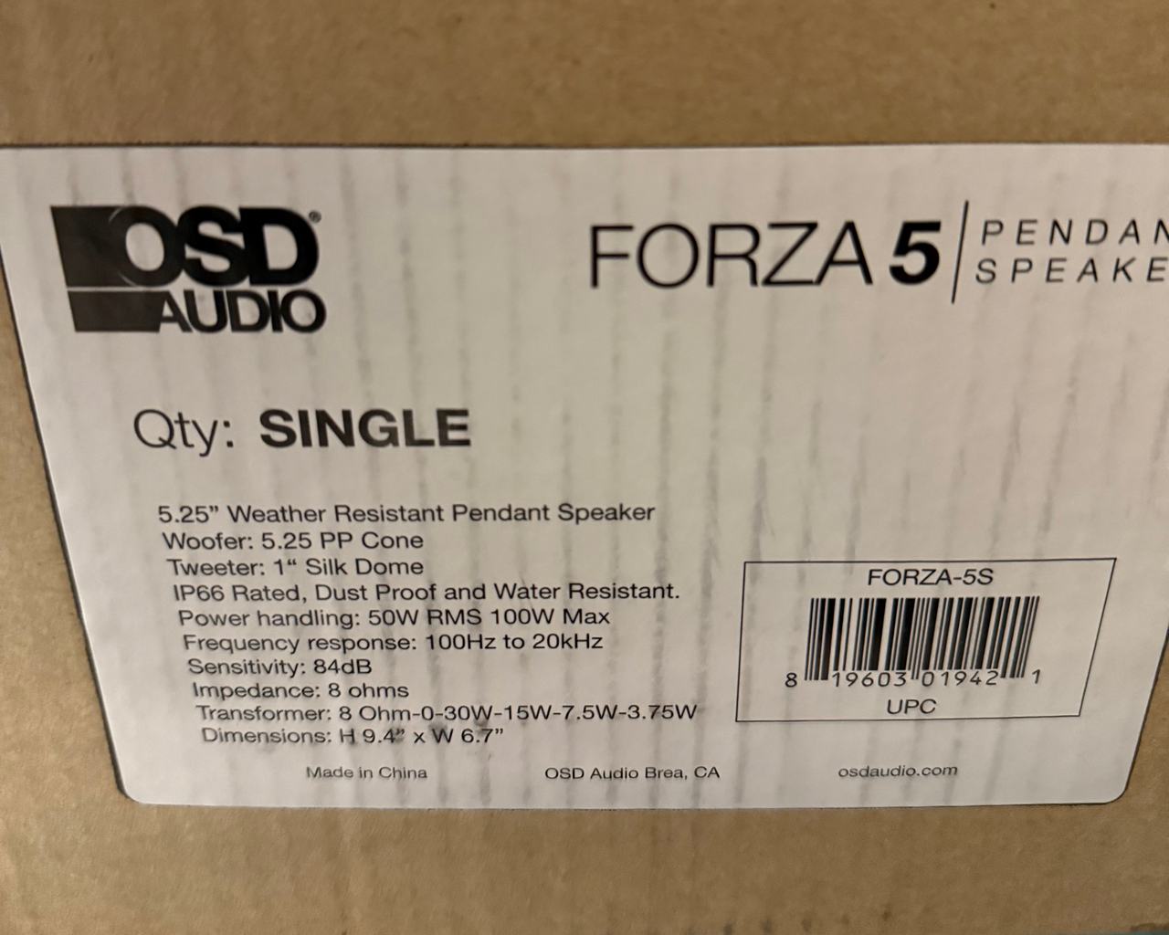 OSD Audio Forza 5 Pendant Speaker