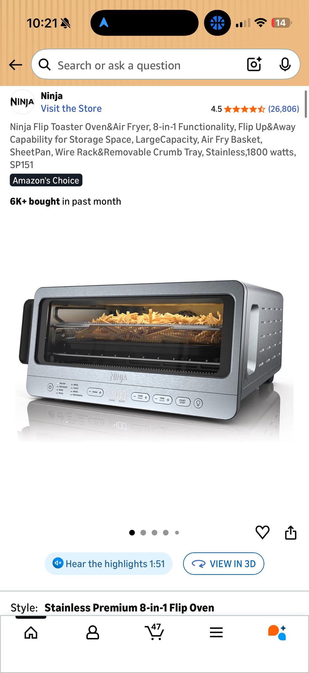 Ninja Flip Air Fry Oven Silver