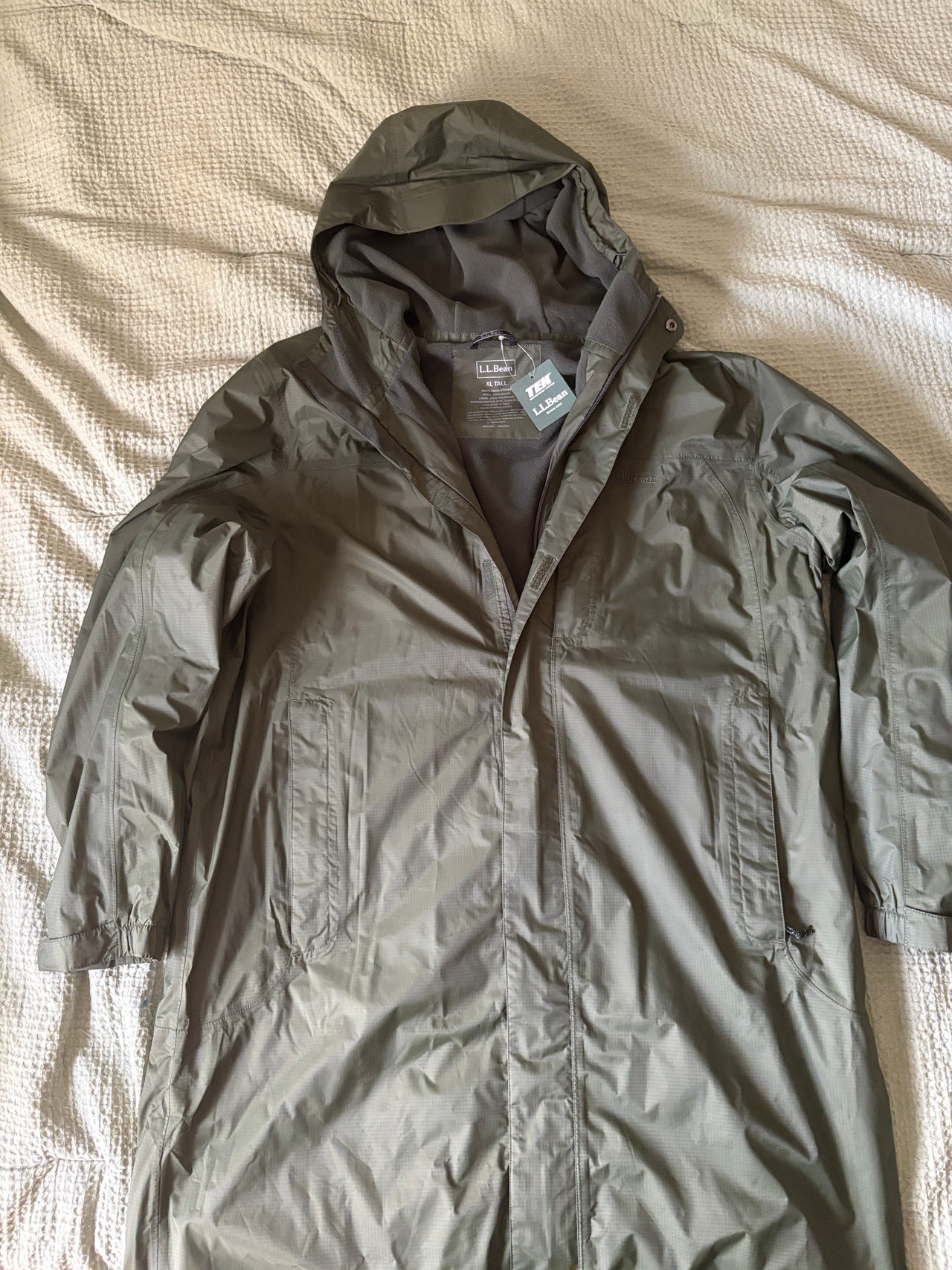Men’s L.L.Bean Trail Model Rain Jacket Green Olive Size XL