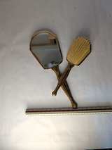 Vintage Matson Style Gold Tone Mirror and Brush Vanity Set - Image 2