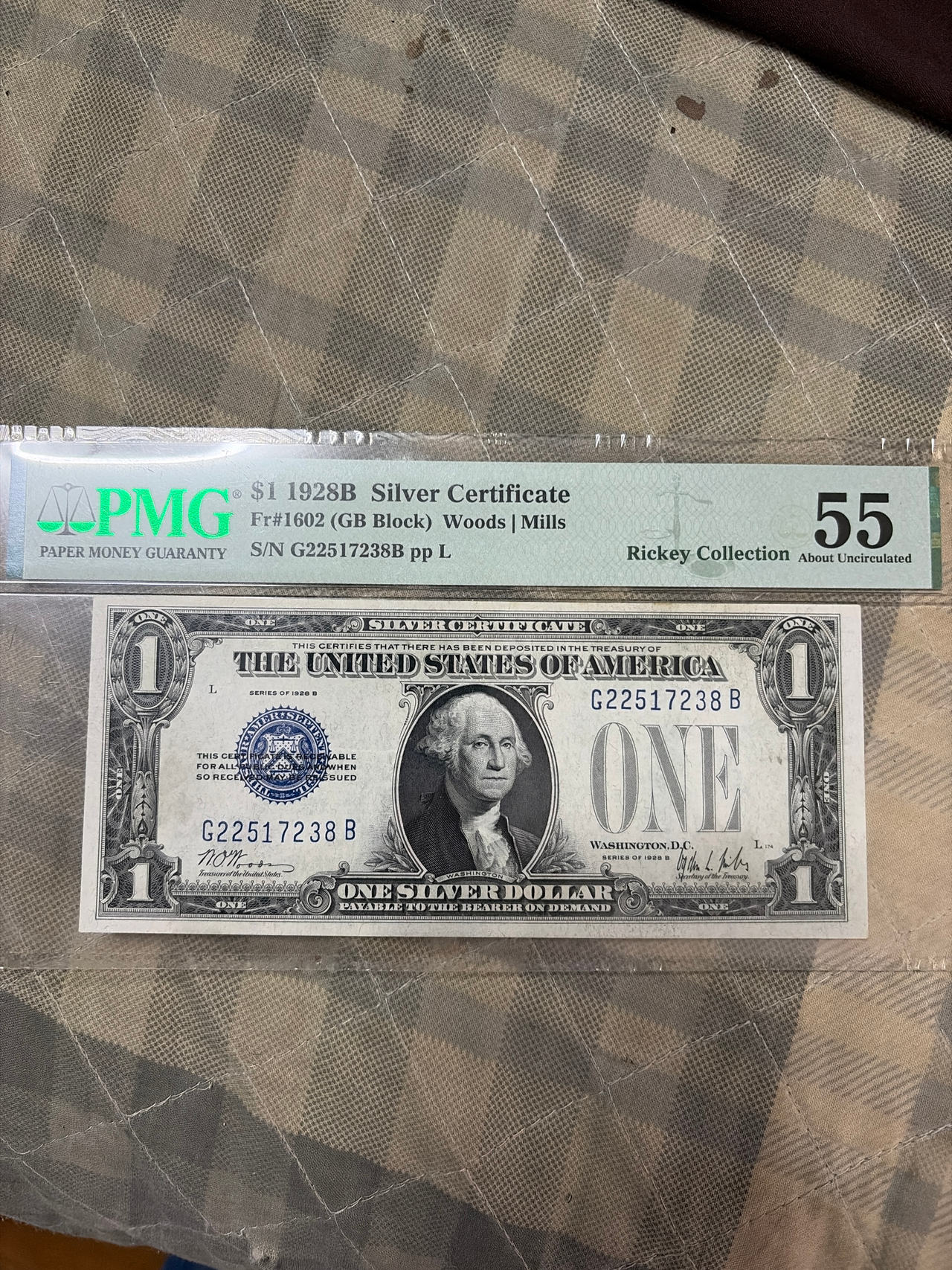 1928B $1 Silver Certificate PMG 55