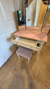 Vanity Table with Tri-Fold Mirror and Stool - Image 2