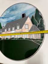 Signed Handmade Stained Glass House Landscape Panel Bobbie Burnett 1998 - Image 8