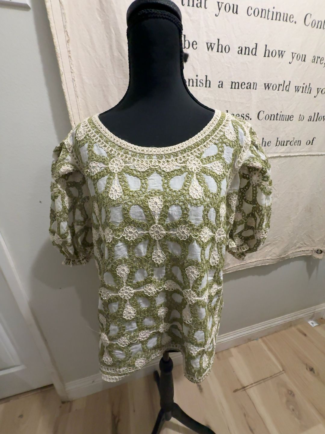 Solitaire Olive & Cream Crochet Blouse