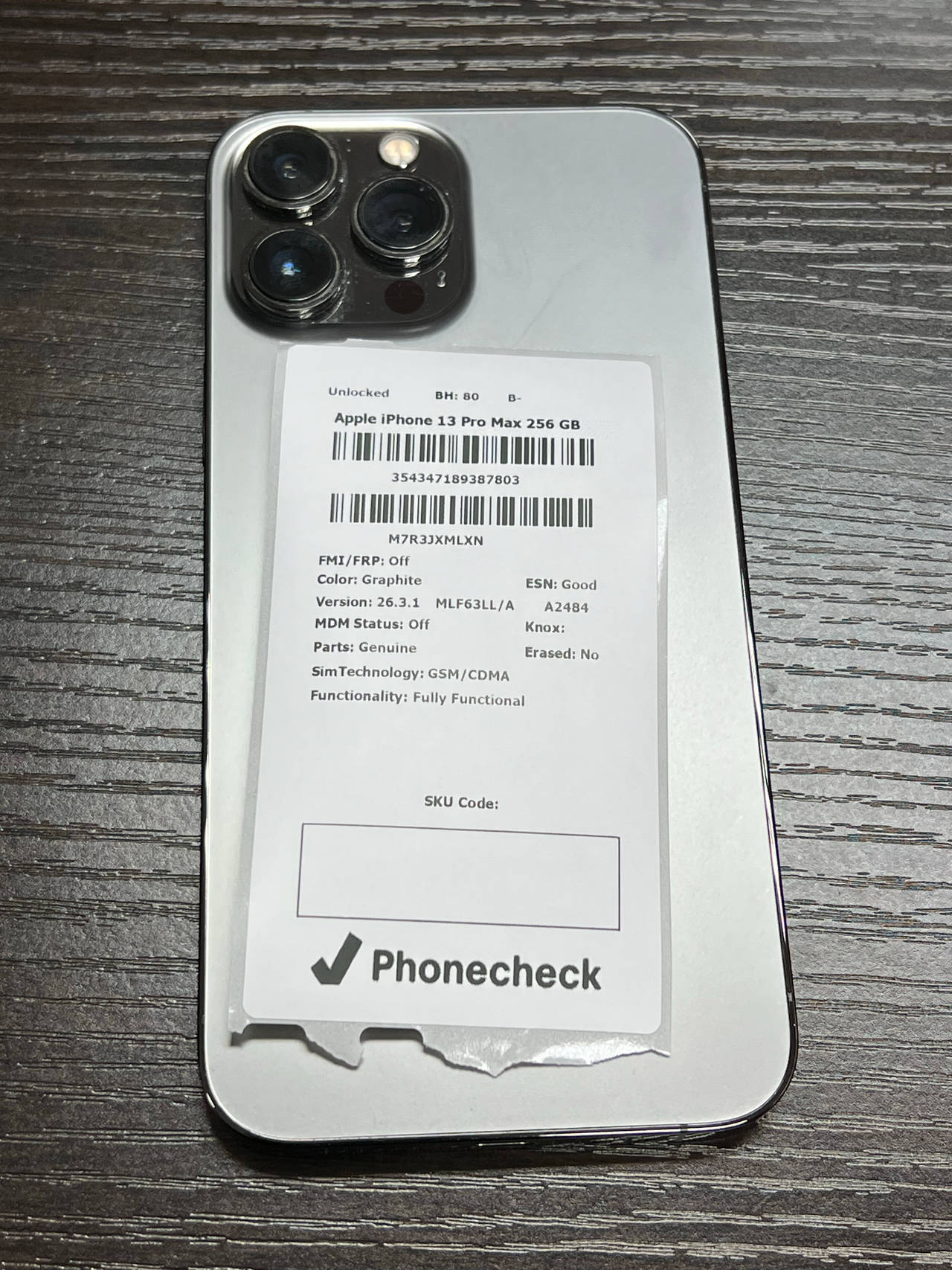 Apple iPhone 13 Pro Max 256GB Graphite unlocked 80% battery health