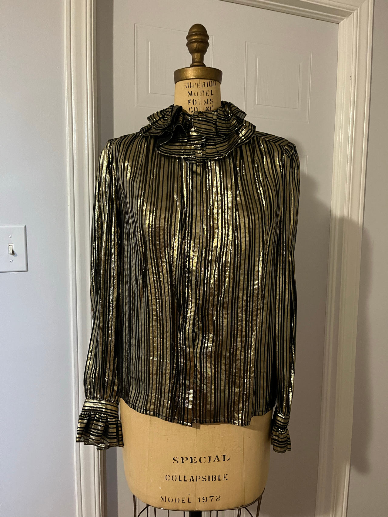 Metallic Striped Ruffle Blouse