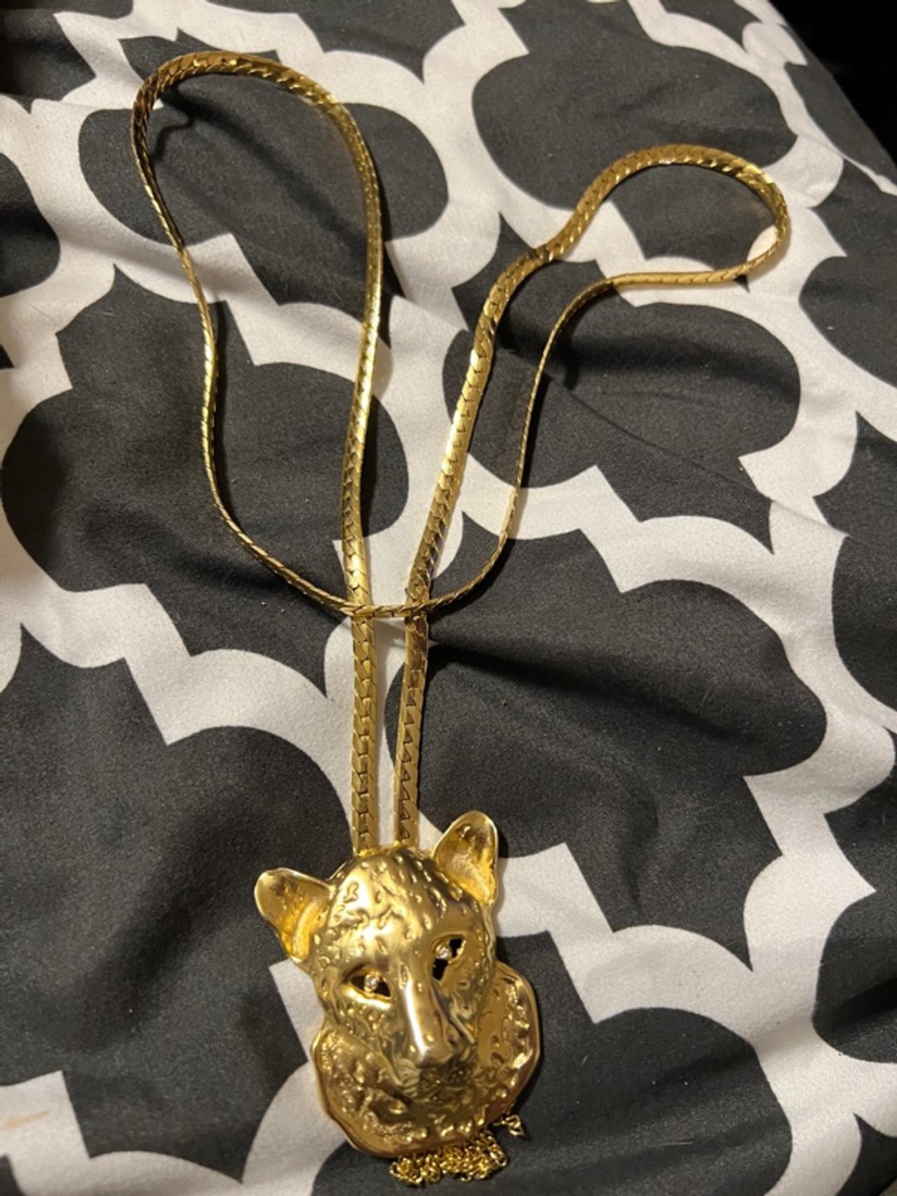 Crown Trifari Large Leopard Panther Jaguar Tassel Necklace